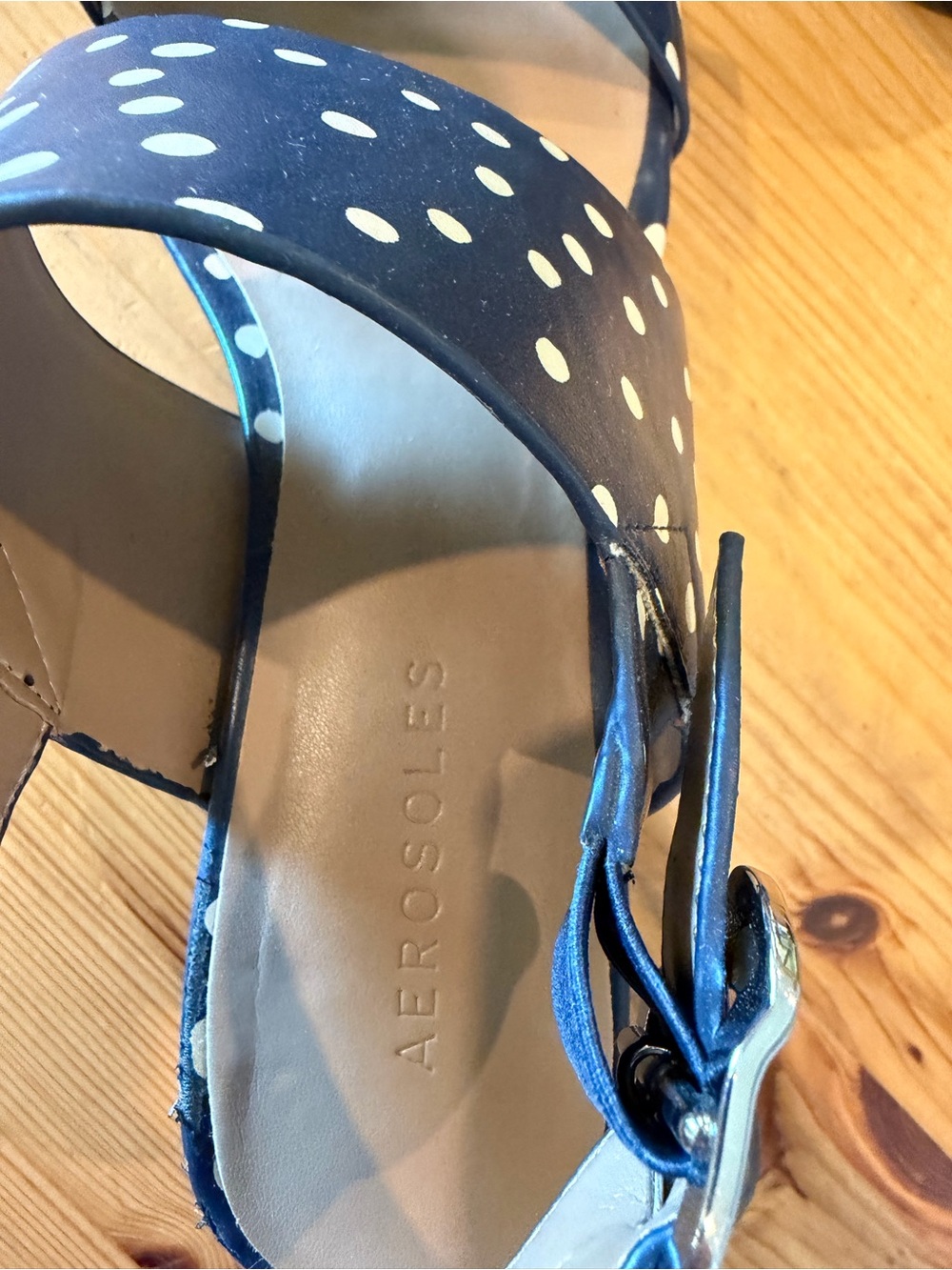 Women's Aerosoles Camera Navy Polka Dot Slingback Sandals - Picture 4 of 5